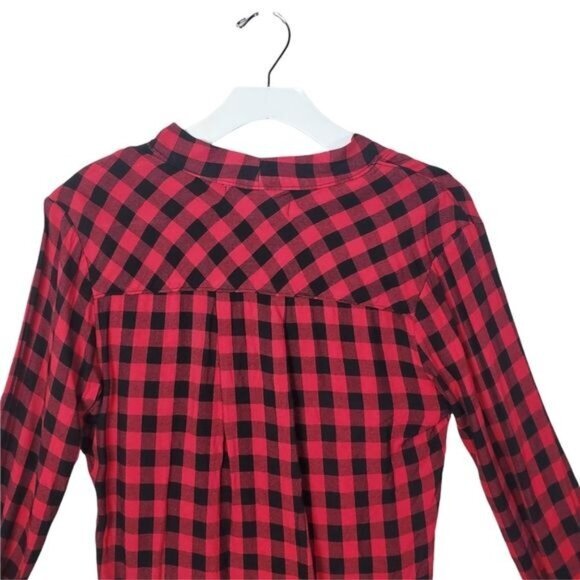 CLOTH & STONE ANTHRO Women Top SZ XS Checker Plaid Boyfriend Long Sleeve Splice - Picture 8 of 10